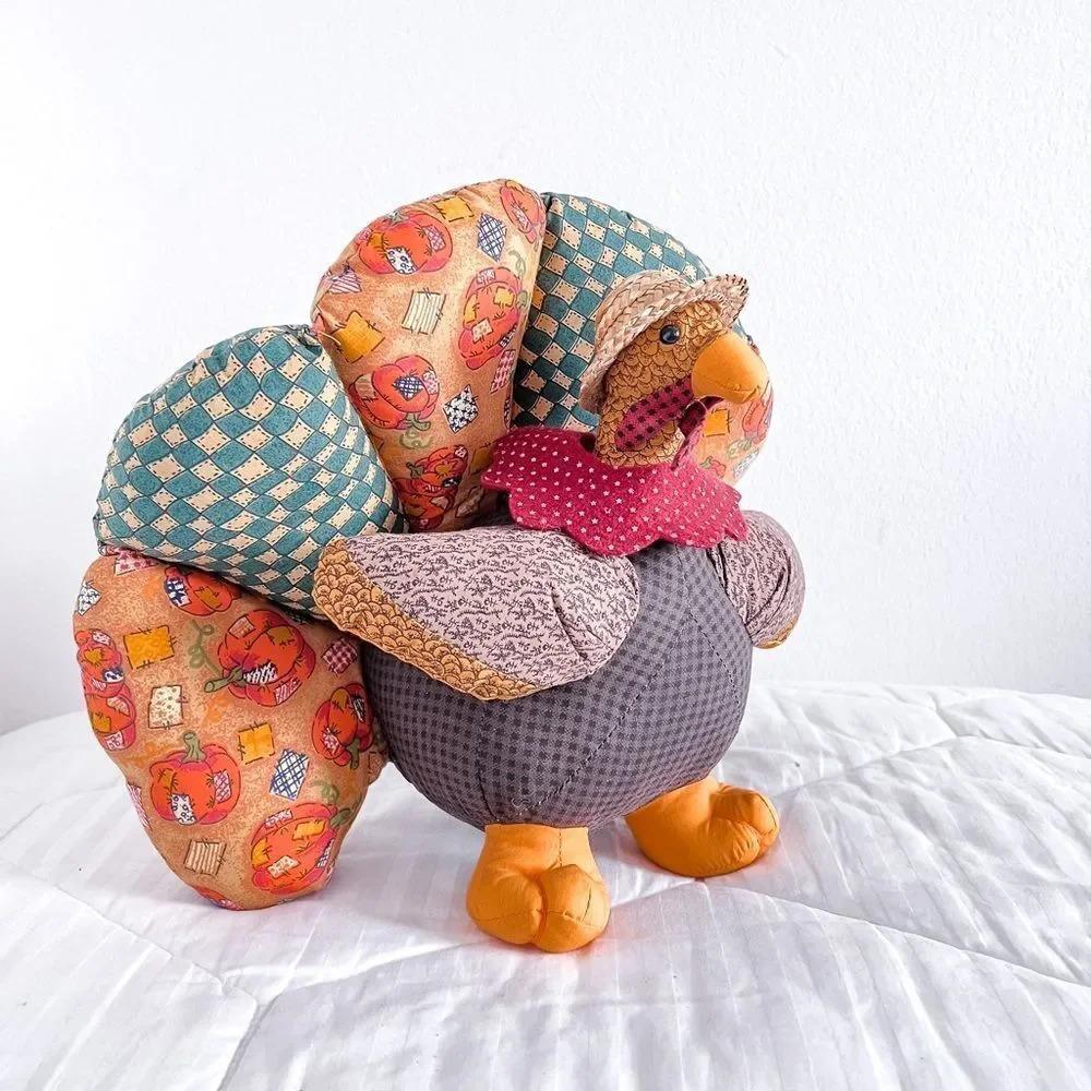 Thanksgiving‎ Pilgrim Stuffed Turkey Bird Decor Quilted Plush Toy 11" x 1…
